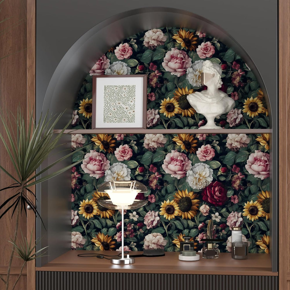 Dark Green Oil Garden Floral Peel and Stick Wallpaper 17.5" x 393"