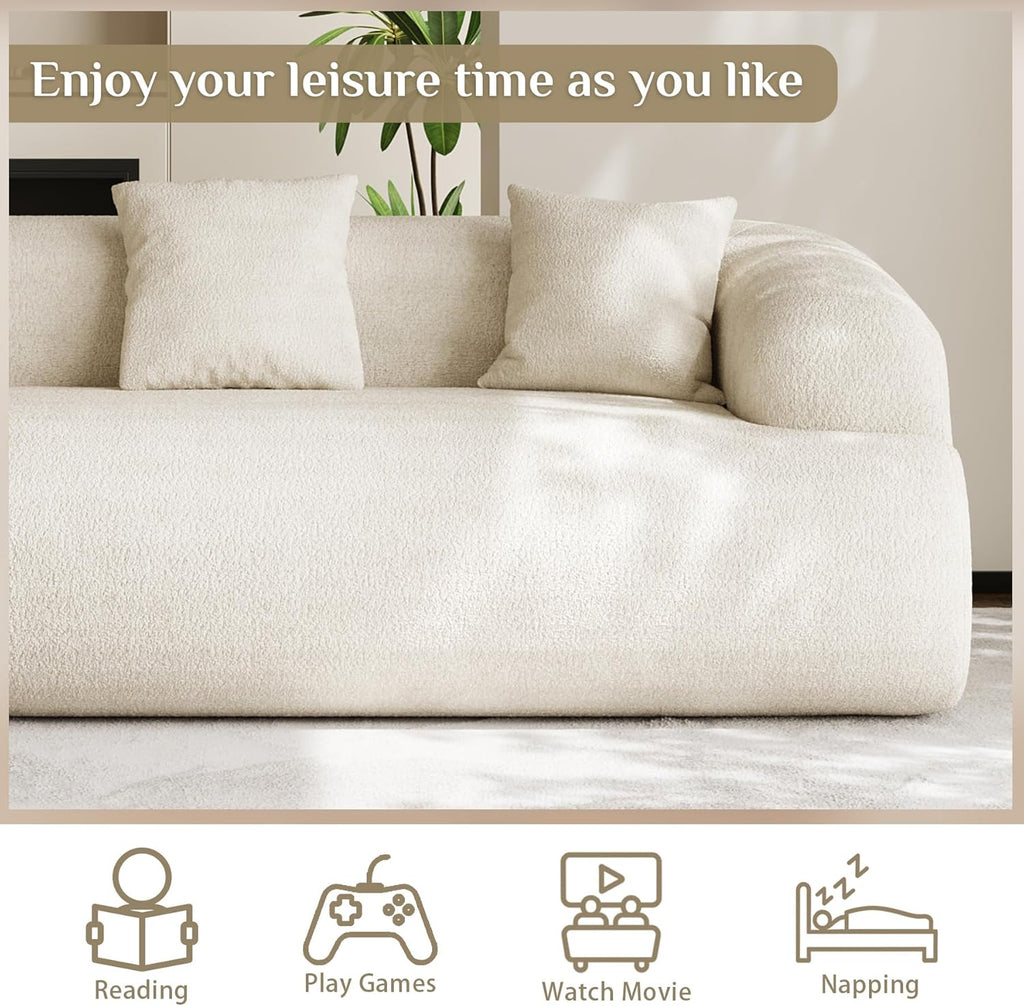 91" Modern Curved Couch,3 Seater Boneless Sofa & Deep Seat,Beige White | Cute Curve Sofa with Soft Chenille,High Foam and Oversized Deep for Modern Living Rooms, Bedrooms ,Apartments,No Assembly