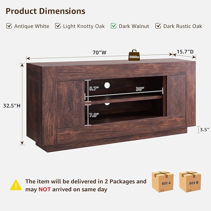 OKD Modern 70" TV Stand, Entertainment Center for TVs Up to 80", Me...