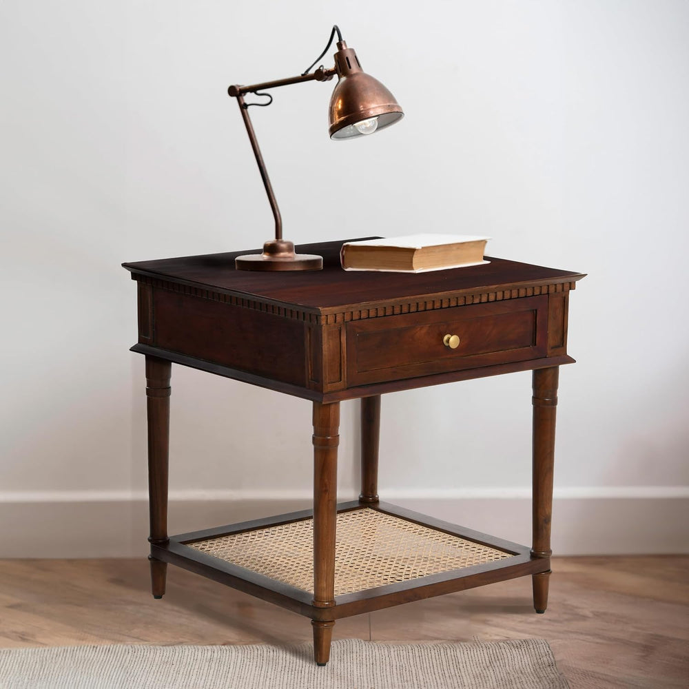 Creative Co-Op Maxwelton Solid Wood End Table with Drawer and Woven Cane Stor...
