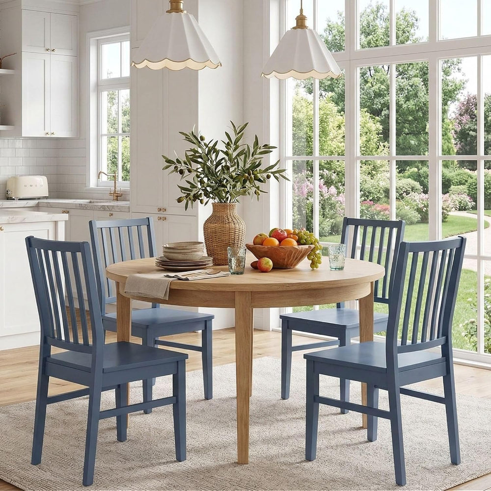 HNY Blue Wood Dining Chairs Set of 4, Farmhouse Kitchen Chairs with High Back...