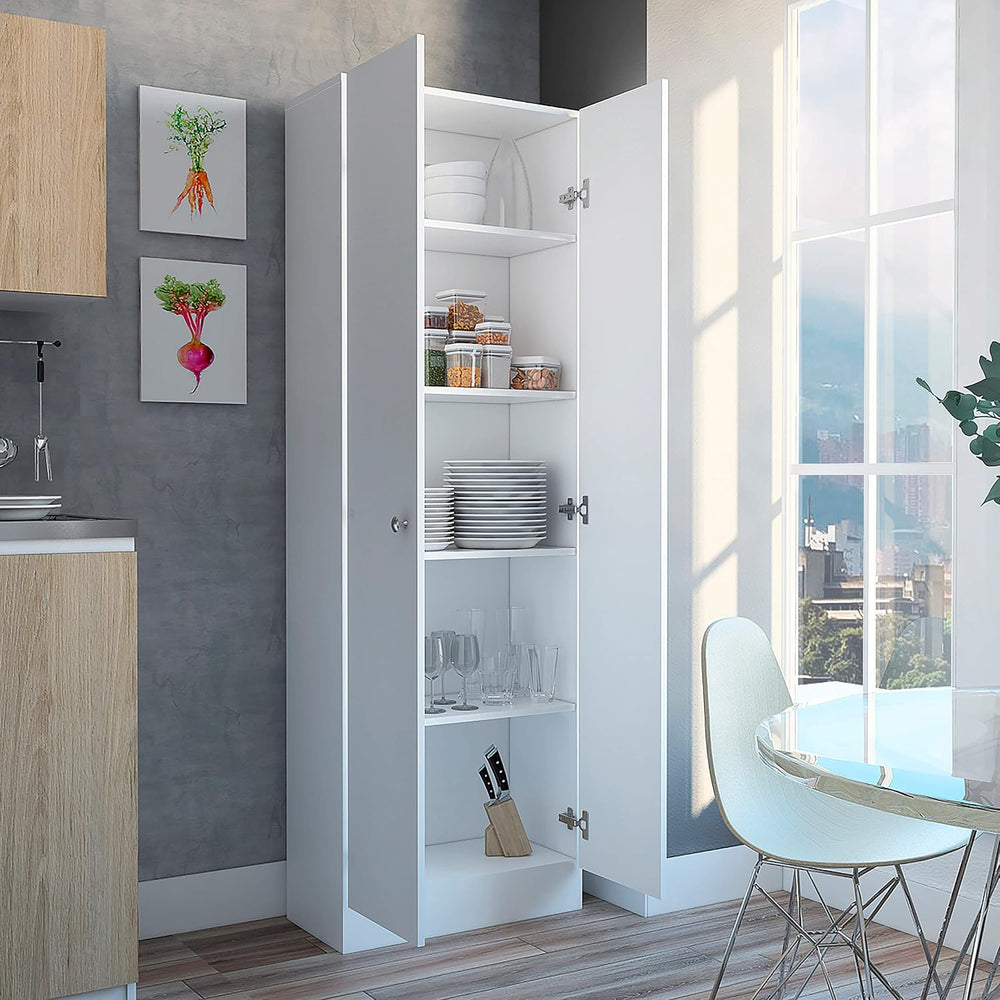 Modern Kitchen Pantry, White Storage Cabinet with 5 Shelves & Double Door...