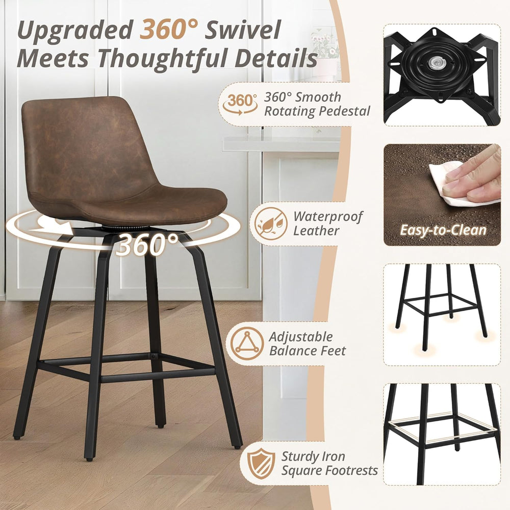LUE BONA 360° Swivel Bar Stools Set of 3, 26 Inch Counter Height Bar Stools, ...