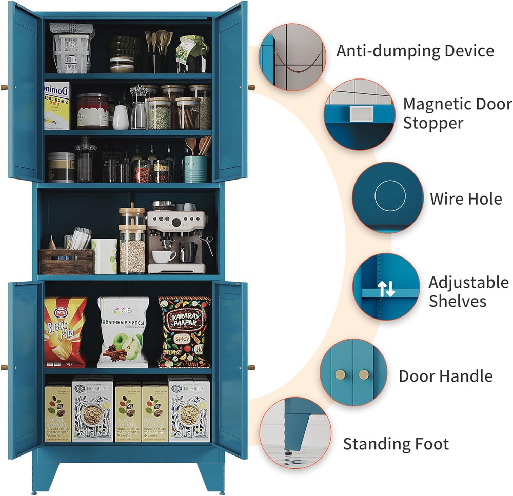 68.9'' Metal Pantry Cabinet, Kitchen Pantry Storage Cabinets with Doo...