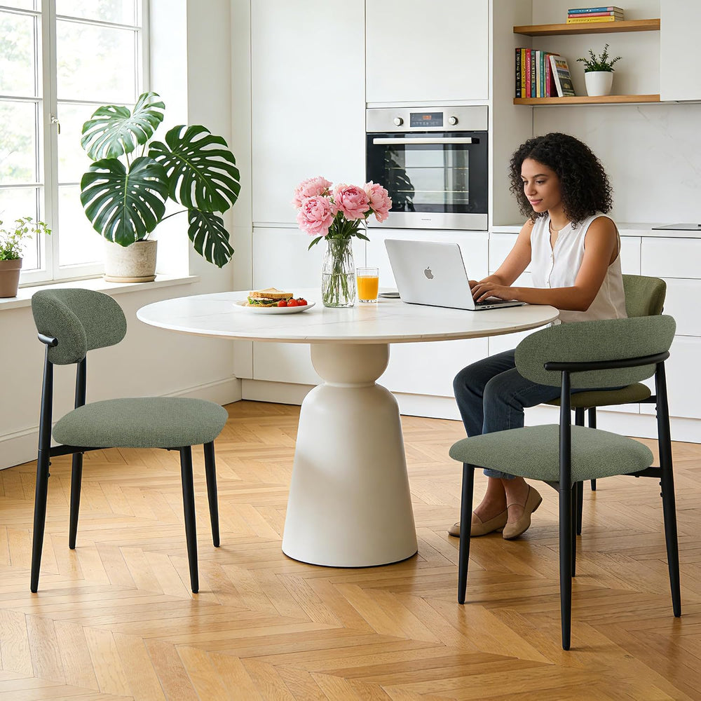 FREKEN Modern Upholstered Dining Chairs Set of 4, Mid-Century Metal Frame Lin...