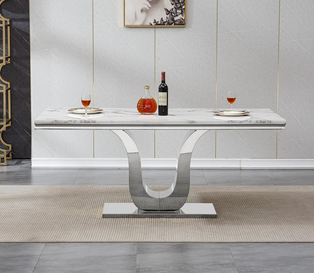 SSLine Modern White Marble Dining Table for 6-8 Rectangle 68" Faux Marbl...