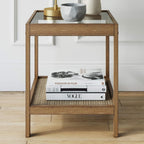 Nathan James Hayes Solid Wood Nightstand, Bedside, End or Side Table in Light Brown Wood Finish & Glass Top with Open Storage Shelf, Set of 2