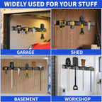 Garage Tool Organizer Wall Mount, 48inch Heavy Duty Garden Tool organizer Storage System, Easy Install With 6 Adjustable Bilayer Hooks, For Garage, Basement, Shed, Workshop(Black)