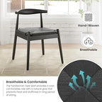Farini Mid Century Modern Dining Chairs Set of 4, Solid Wood Frame Kitchen Chairs with Woven Upholstered Seat for Dining Room & Breakfast Nook,Black-Black