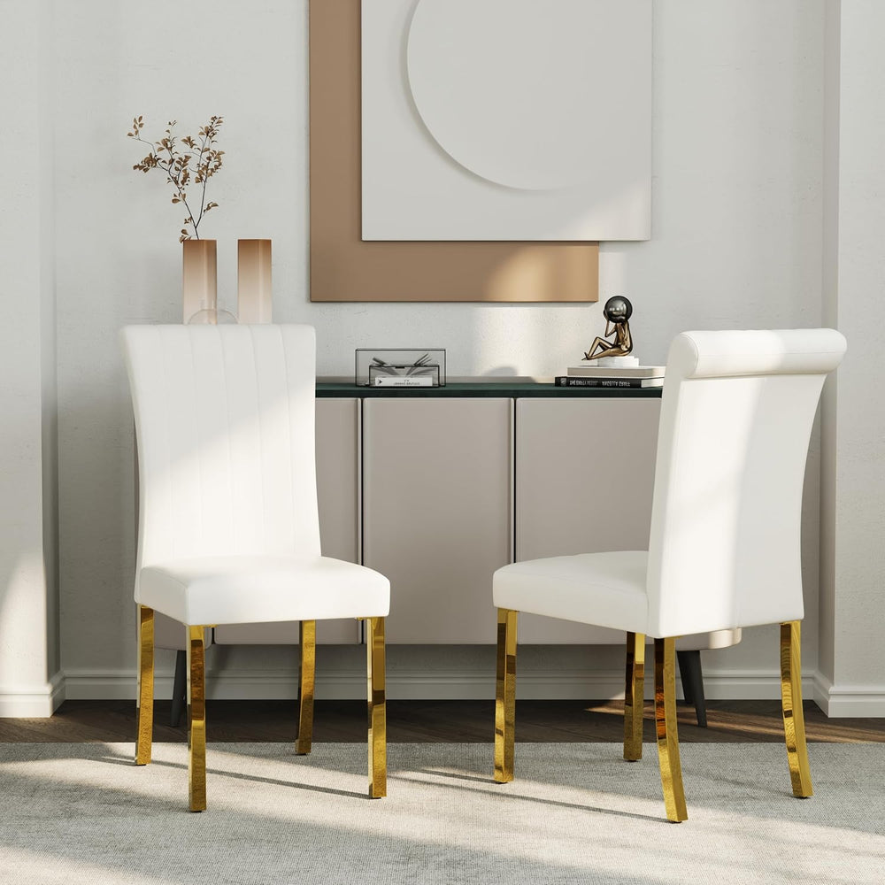 ACEDÉCOR Modern Dining Chairs Set of 2, White Leather Dining Room Chairs with...