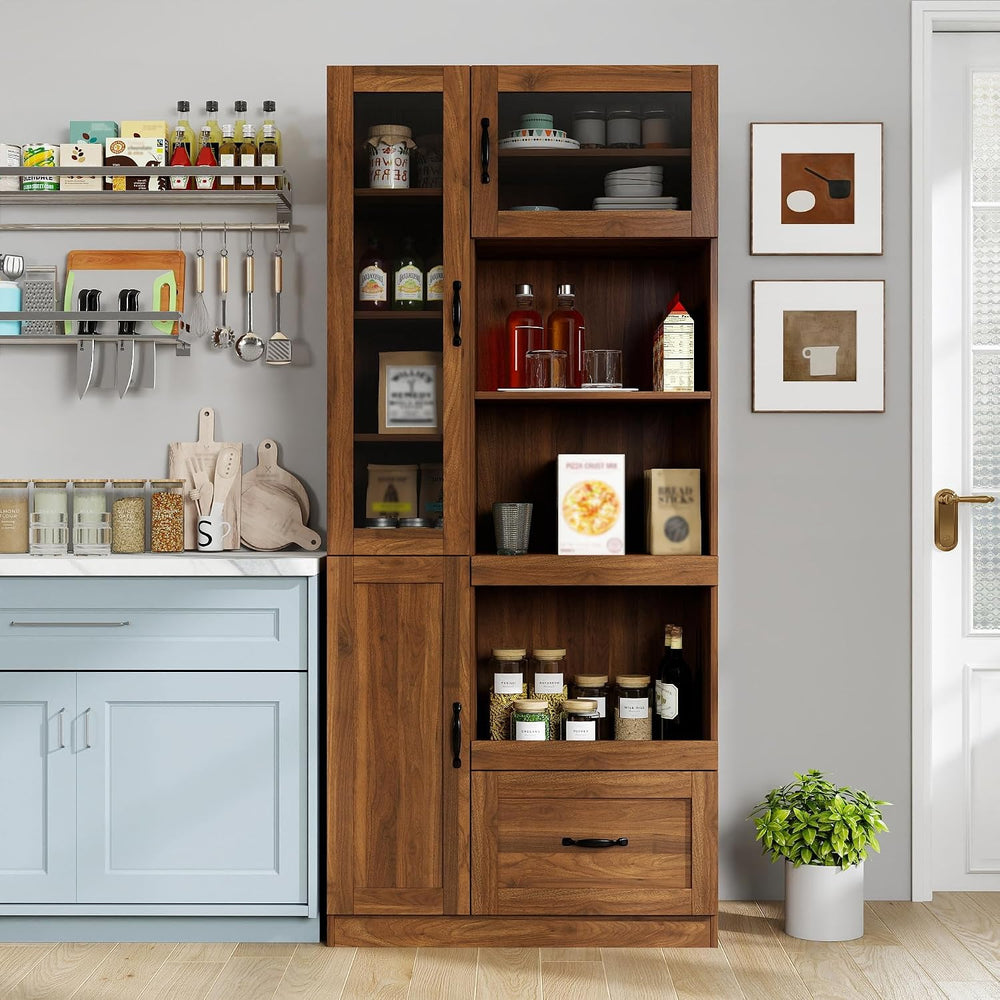 70.87" Tall Kitchen Pantry Storage Cabinet with Pull-out Trays, Farmhous...