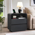 Curved Black Nightstand with Charging Station, 25" Tall Wood Night Stand, Modern Bedside Table with 2 Storage Drawers, End Table for Bedroom, Dorm, Sofa, Office