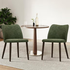 COLAMY Upholstered Dining Chairs Set of 2, Modern PU Leather Dining Room Kitchen Side Chair with Padded Seat and Wood Legs Restaurant/Cafe, Green