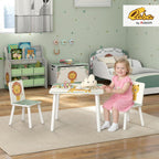 Qaba 3-Piece Toddler Table and Chair Set Animal Pattern Aged 3-8 Green | Kids Table and Chairs Set Furniture, Boys and Girls, Bedroom, Nursery, Playroom