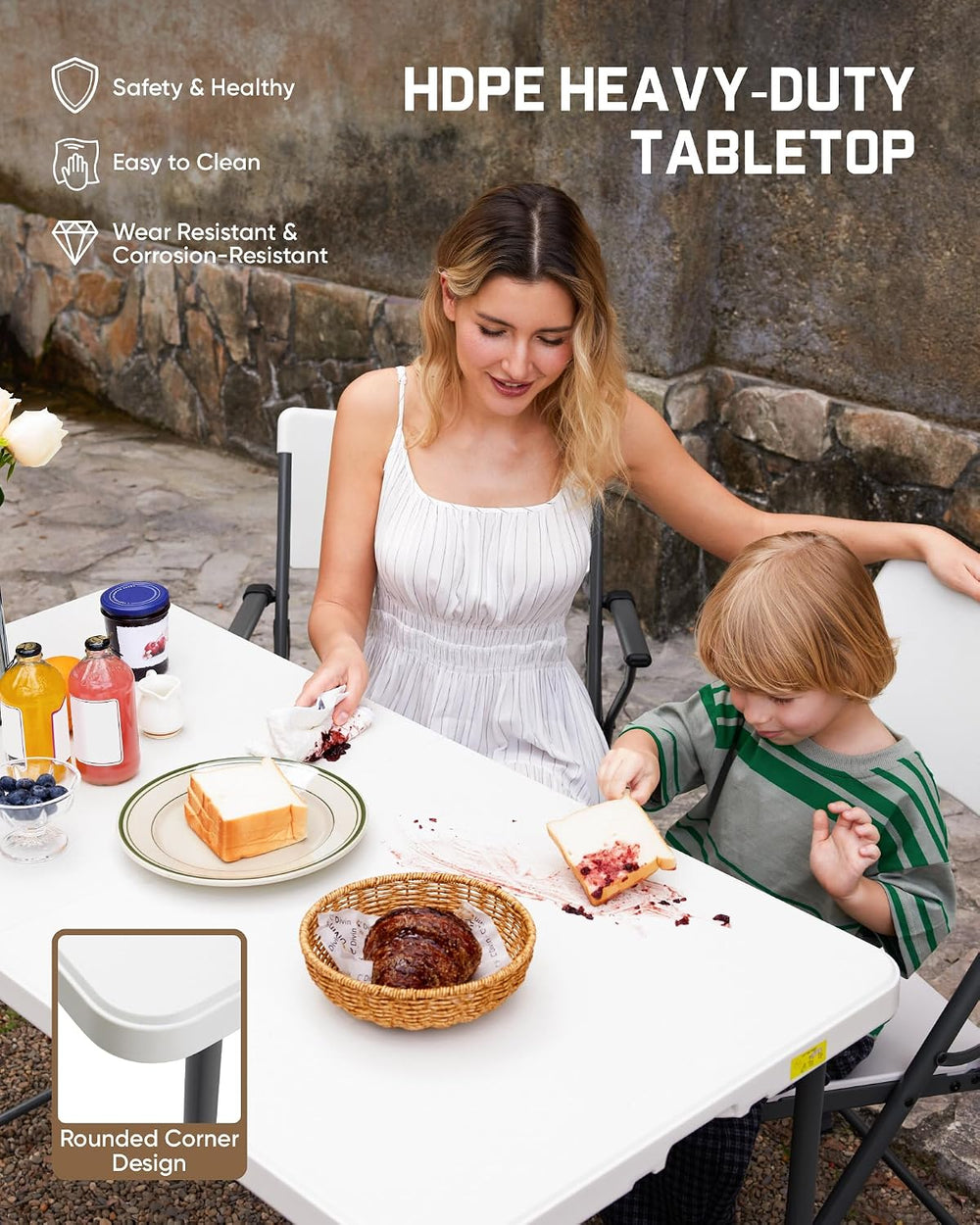 FanttikOutdoor Folding Table 4 Foot Quick Adjust Portable Plastic 4 Heights |...