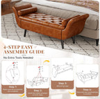 Faux Leather Storage Bench for Bedroom End of Bed, 65-Inch Rolled Arm Upholstered Bench with Hidden Storage, Brown End of Bed Bench with Sturdy Wood Frame, Space-Saving Entryway Ottoman Seat (Brown)