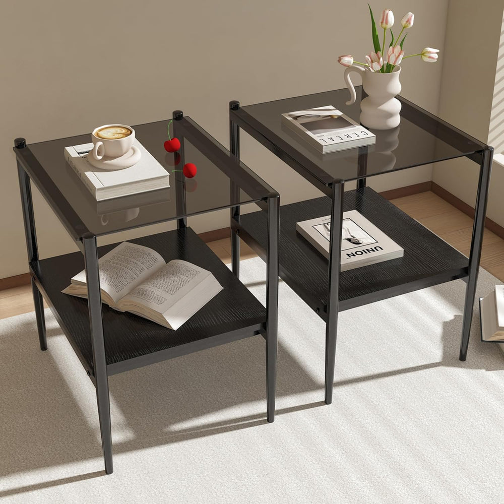 Glass end Table Set of 2,Living Room Glass Side Table,Glass Bedside Table,Sui...