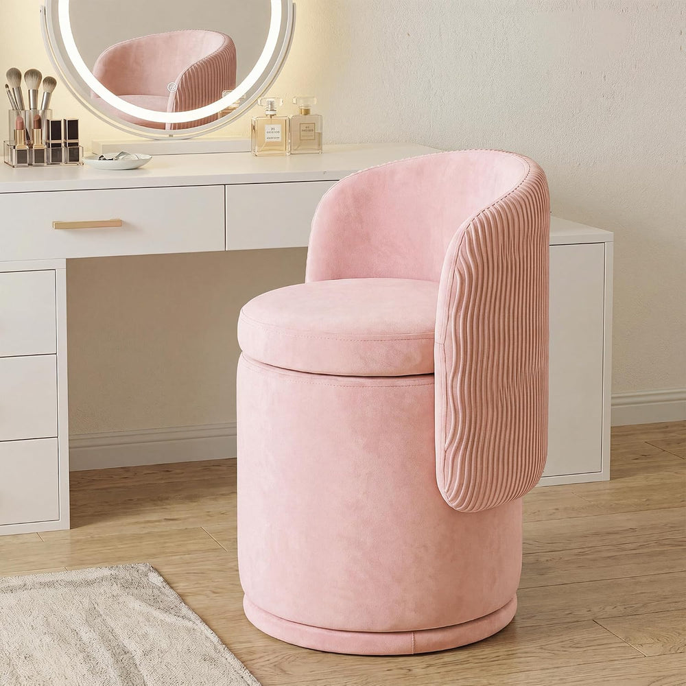 MALOL Velvet Swivel Vanity Chair with Storage, Pink | Modern Makeup Stool wit...
