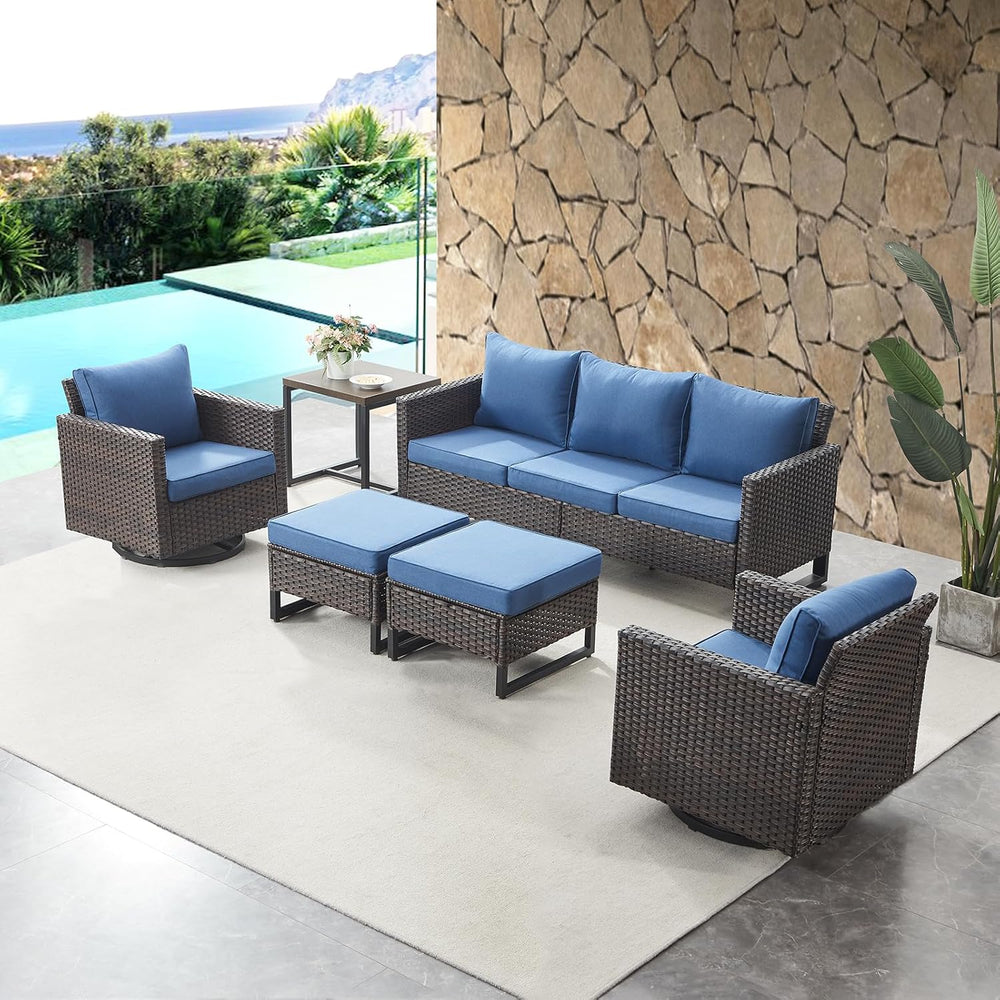 HUMMUH Outdoor Ottomans for Patio Set of 2 PE Wicker Outdoor Footstool with R...
