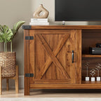 YESHOMY Modern Farmhouse TV Stand with Two Barn Doors and Storage Cabinets for Televisions up to 65+ Inch,Entertainment Center Console Table,Media Furniture for Living Room,58 Inch, Walnut,YH-TS103DWA