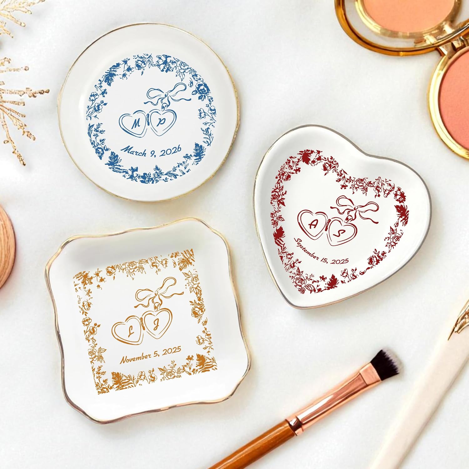 Custom Ceramic Ring Dish, Jewelry Tray, Personalized Trinket Jewelry Dish For Rings Earrings Necklaces Bracelet, Monogrammed Gifts For Women, Friends, Mother, Birthday Engagement and Christmas Gift
