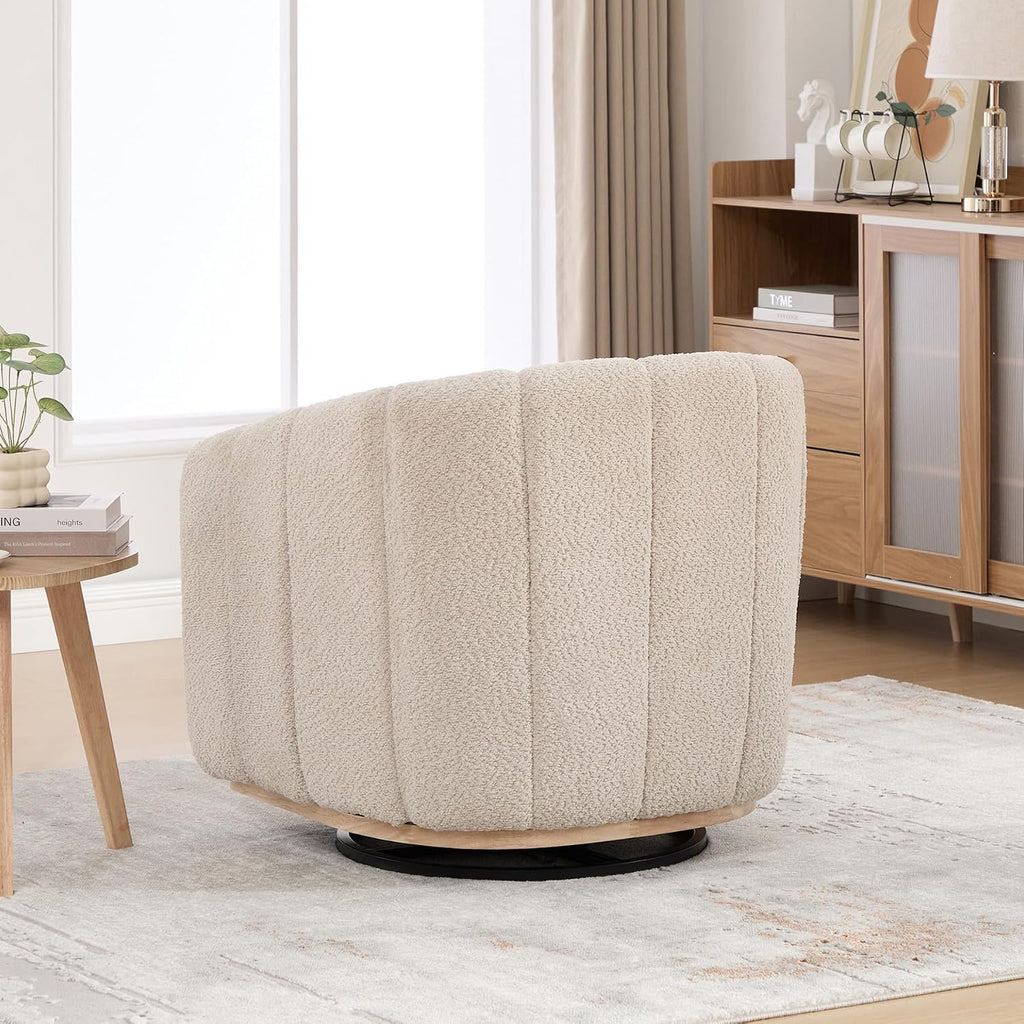 Swivel Barrel Chair Set of 2, 360 Degree Round Swivel Accent Chair for Living Room, Mid Century Modern Upholstered Accent Chair,Comfy Tufted Sofa Armchairs for Bedroom,Nursery,Boucle,Wheat