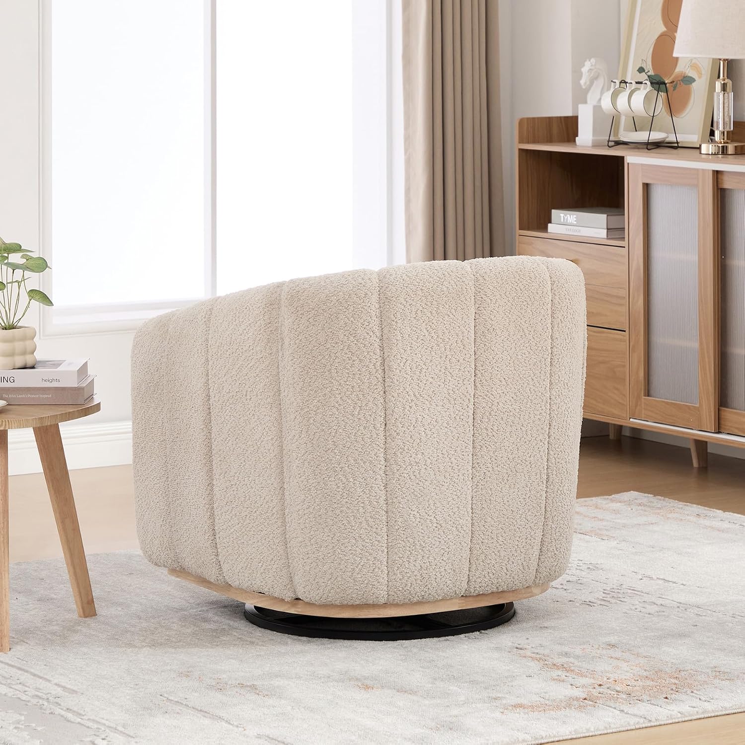 Swivel Barrel Chair Set of 2, 360 Degree Round Swivel Accent Chair for Living Room, Mid Century Modern Upholstered Accent Chair,Comfy Tufted Sofa Armchairs for Bedroom,Nursery,Boucle,Wheat