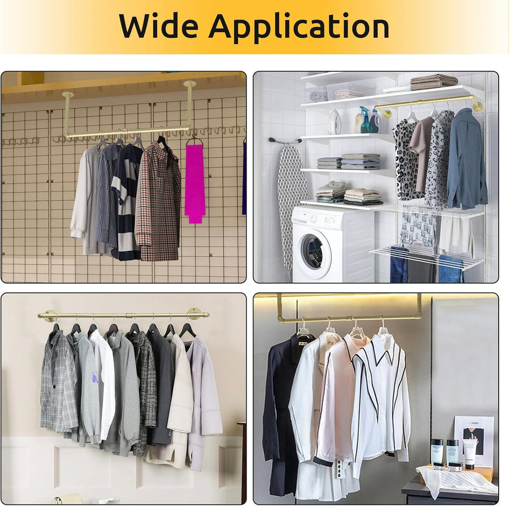 2 Packs Gold Industrial Pipe Clothes Rack,36 inch Pipe Garment Rack Hanging Rod Bar for Closet Storage,Laundry Room Up to Max Load 135lbs
