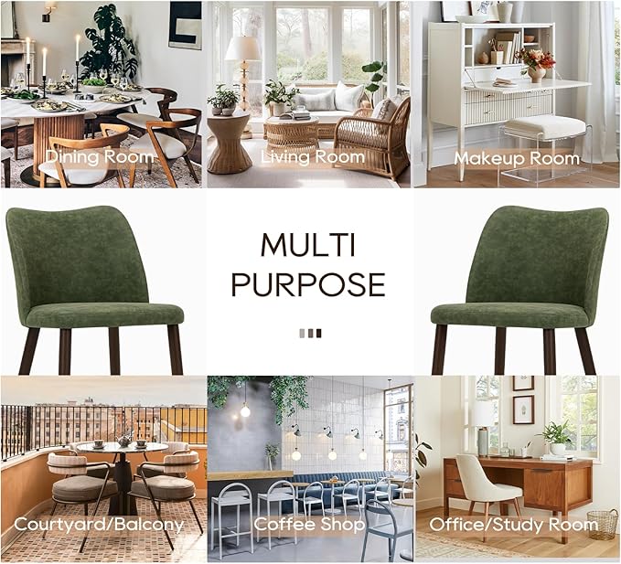COLAMY Upholstered Dining Chairs Set of 4, Modern PU Leather Dining Room Kitchen Side Chair with Padded Seat and Wood Legs Restaurant/Cafe, Green