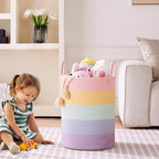 Large Rainbow Hamper Laundry Basket for Baby Girls Kids Nursery | 60L Pastel Unicorn Woven Clothes Hamper Tall Blanket Basket in Playroom Bedroom 15Dx20H inches
