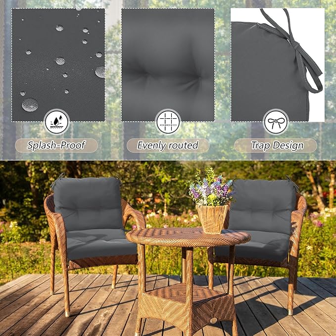 Geetery Outdoor Chair Cushions Set of 4 for Patio Lawn Furniture Wicker Rocking Dining Chairs 42x21x4 Inch High Back Seat Pads Replacement with Ties Weather-Resistant Fade-Resistant Indoor(Dark Gray)