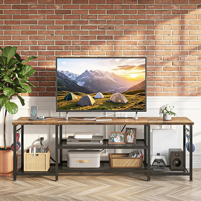 YGEOMER TV Stand for Up to 75 Inch TVs, Entertainment Center with Power Outle...