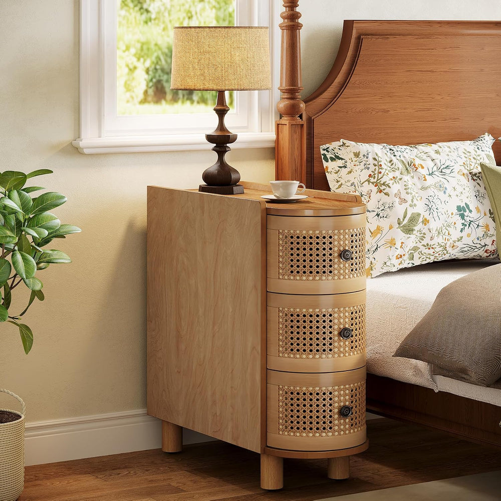 Tribesigns 3-Drawer Rattan End Table, Sofa Side Table with Vintage Embossed H...