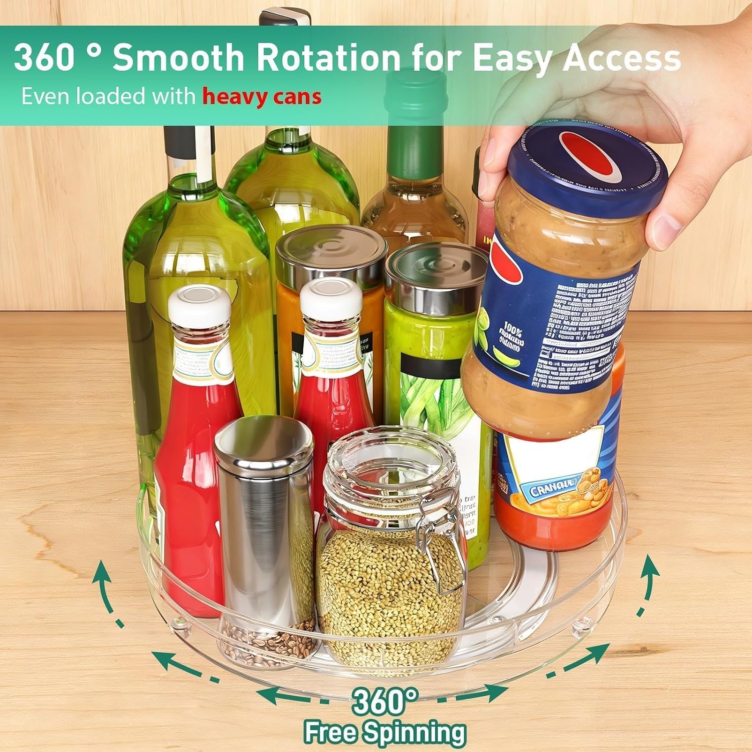 Optish 2 Pack 9.5" Lazy Susan Organizer, Lazy Susan Turntable for Cabinet, Spice Organization for Cabinet, Refrigerator, Pantry, Closet, Countertop, Non-Skid Turntable Organizer, Clear