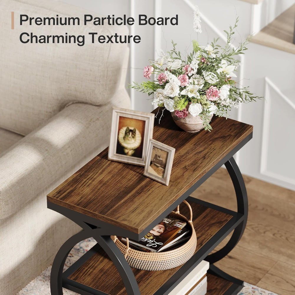 Tribesigns End Table, Narrow 3-Tier End Table for Living Room, Industrial Woo...