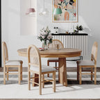 Ball & Cast Retro Dining Table Set for 4 with 4 Upholstered Chairs,5-Piece Wooden Living Room Furniture W/ 58" Round Extendable Kitchen Desk,for Small Space,Apartment,Dining Room,Natural Wood Wash