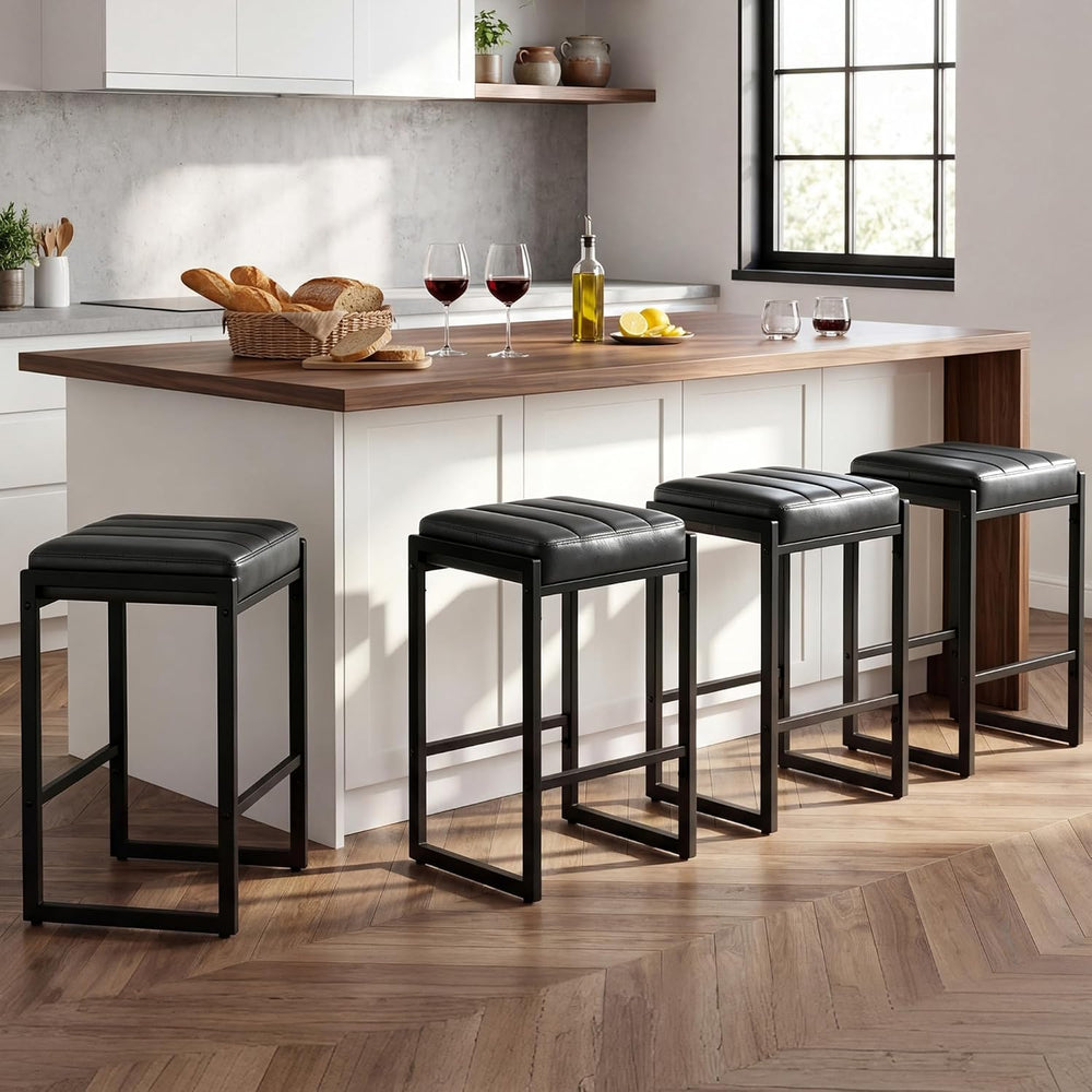 LSSBOUGHT Bar Stools 24 Inch Upholstered PU Leather Counter Height Bar Stools...