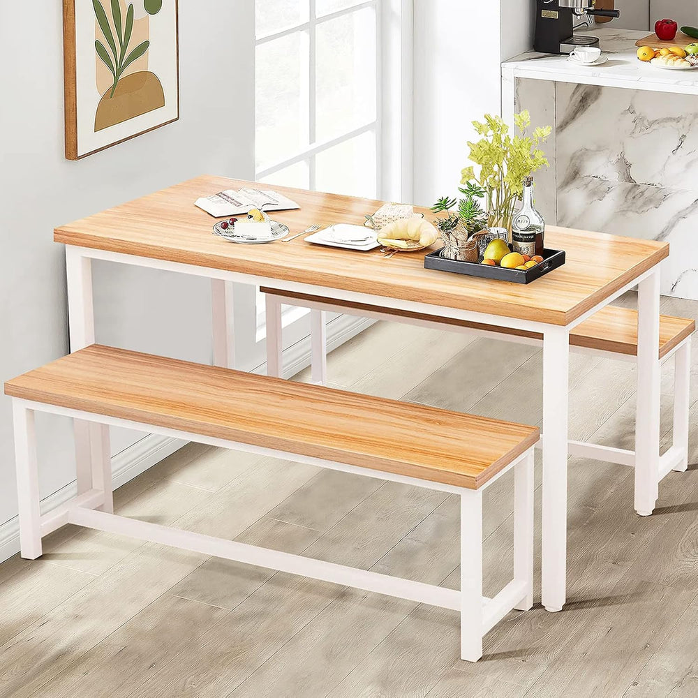 DKLGG Dining Table Set for 4, Wooden Kitchen Table with 2 Dining Bench | 47.2...