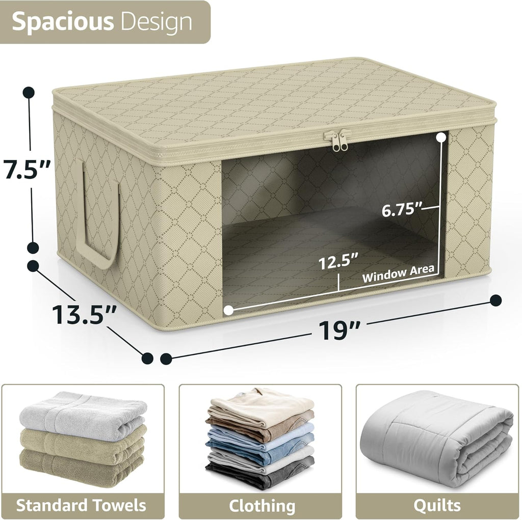 Sorbus Medium Clothes Storage Bags - Foldable Blanket Storage Bins for Organizing Bedroom, Closet, Clothing, Comforter, Organization with Clear Window, Lids and Carry Handles - Set of 6