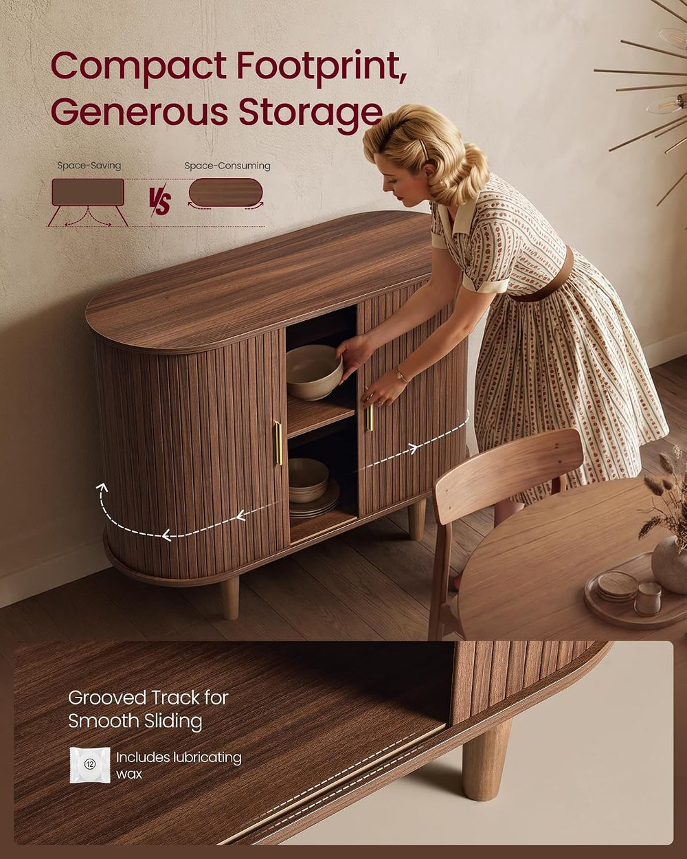 VASAGLE Storage Cabinet, Sideboard with Adjustable Shelves
