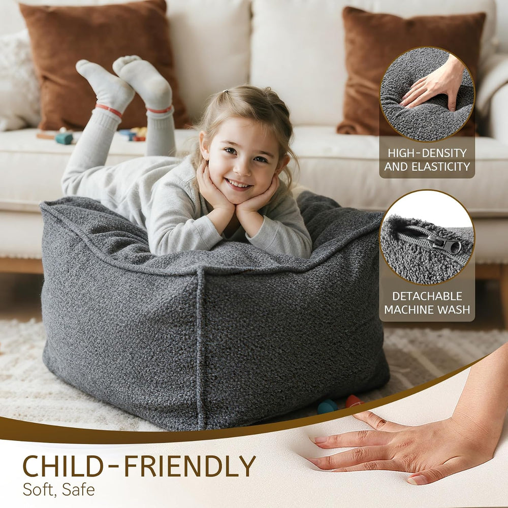 Square Boucle Pouf Ottoman Footrest, Soft & Lightweight Footstool with Fo...