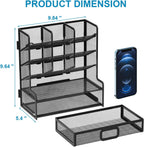 Marbrasse Larger Mesh Desk Organizer with Drawer, Multi-Functional Pen Pencil Holder, Easy Assembly, Desk Organizers and Accessories for Office Art Supplies (Black)