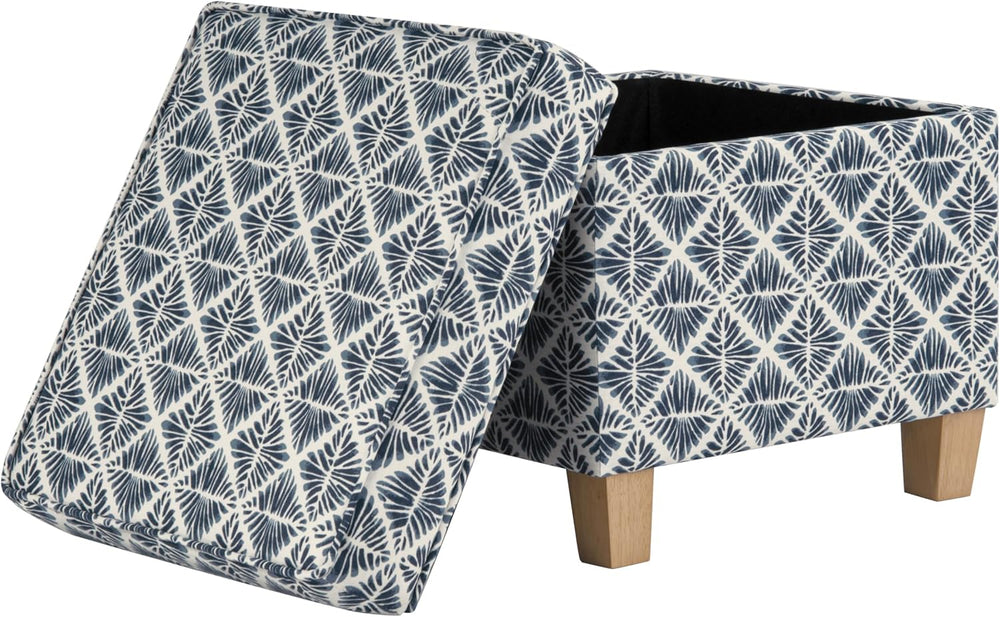 HomePop 18" Classic Square Storage Ottoman - Blue Geometric Pattern