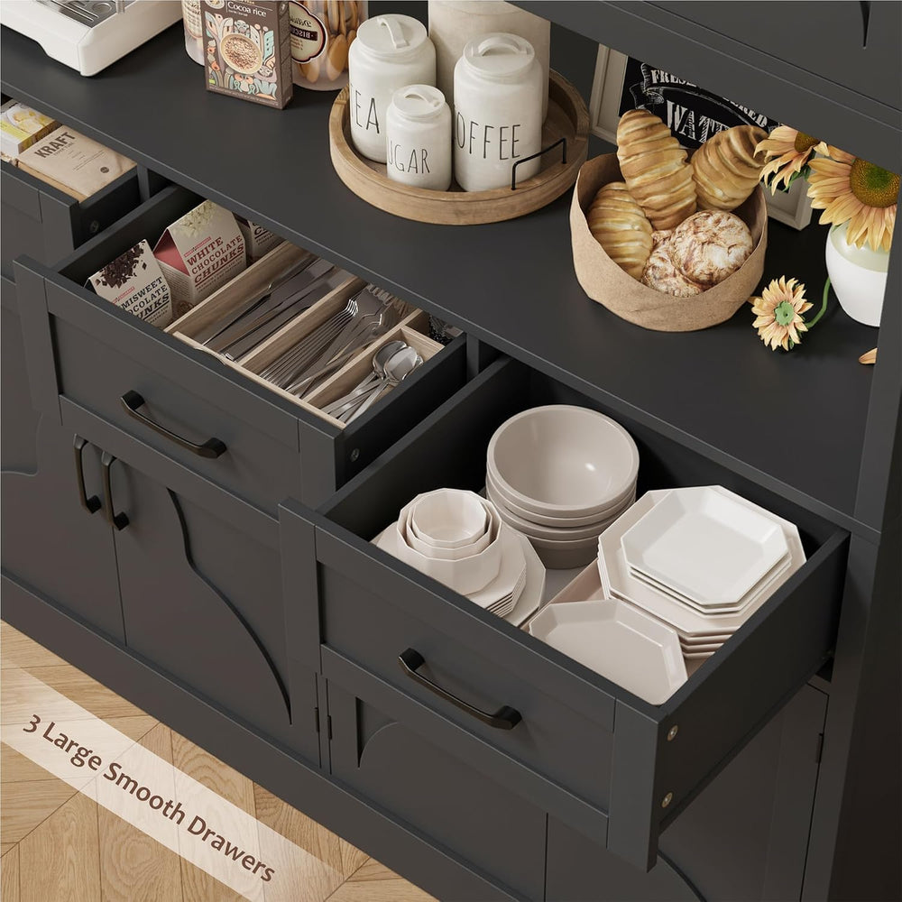 HITHOS 76" Tall Kitchen Pantry Storage Cabinet, 55“ Wide Kitchen Hutch C...