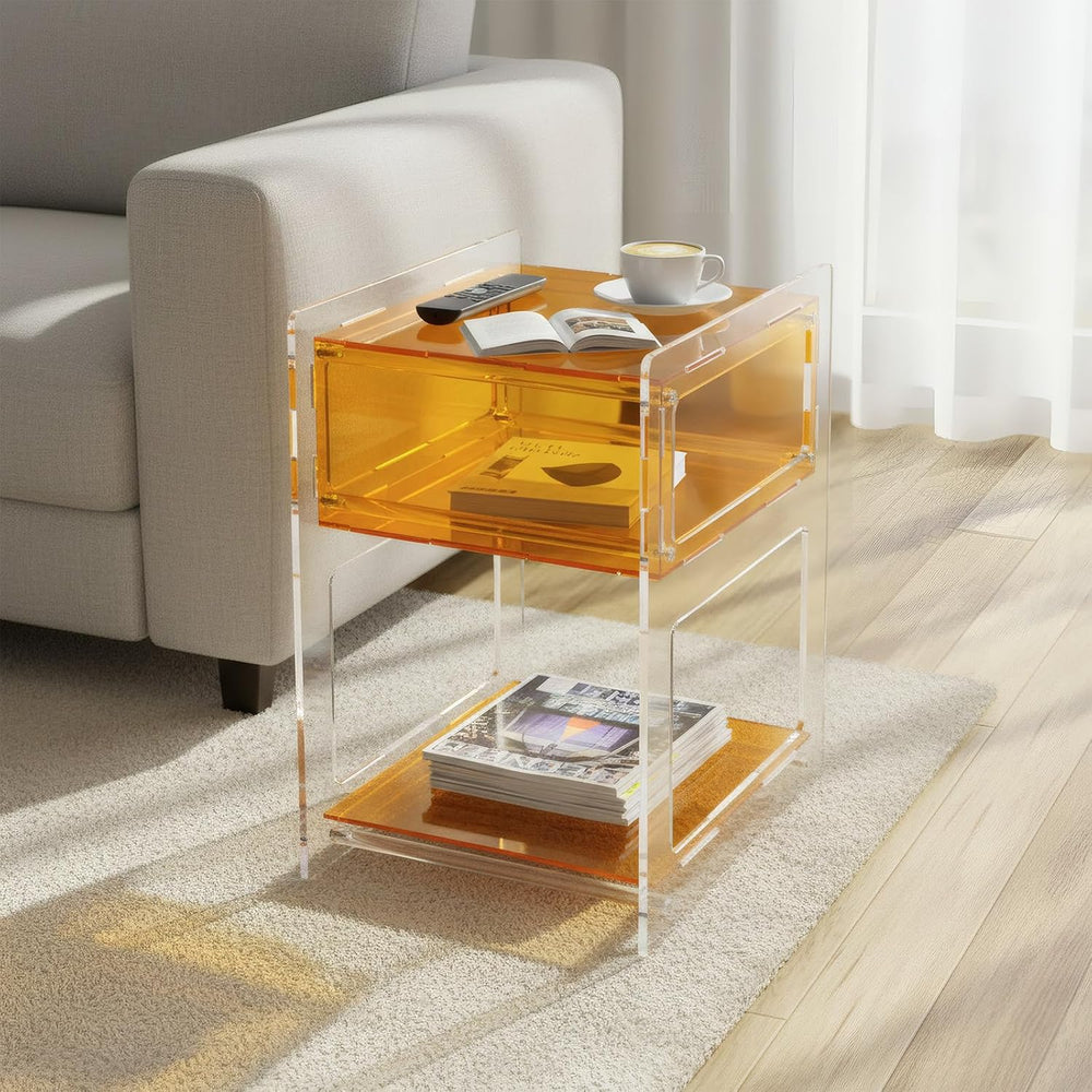 Acrylic Side Table for Living Room, Acrylic Nightstand for Bedroom, Sturdy Co...