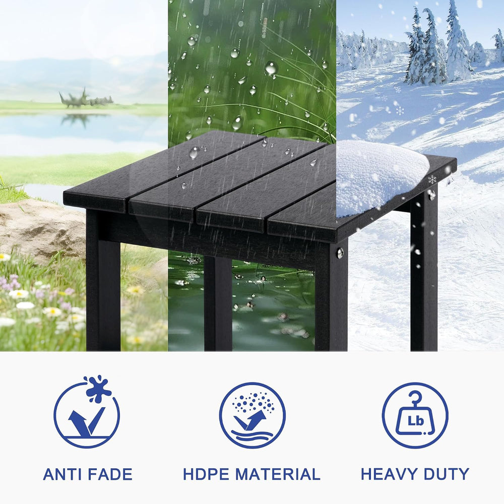 LZRS Patio Side Table, Heavy Duty HDPE Outdoor End Table with Wood Texture, W...