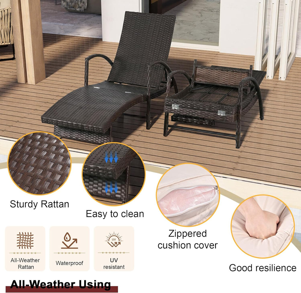 Outdoor Patio Chaise Chair Wicker Lounge Chairs for Outside Pool Chaise Loung...