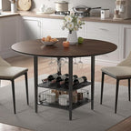 VFK 47" Round Kitchen Table Set with Storage Base & Metal Legs, 5-Piece Wooden Dining Set for 4 to 6 People, Includes 4 Upholstered Chairs for Dining Room, Living Room or Kitchen