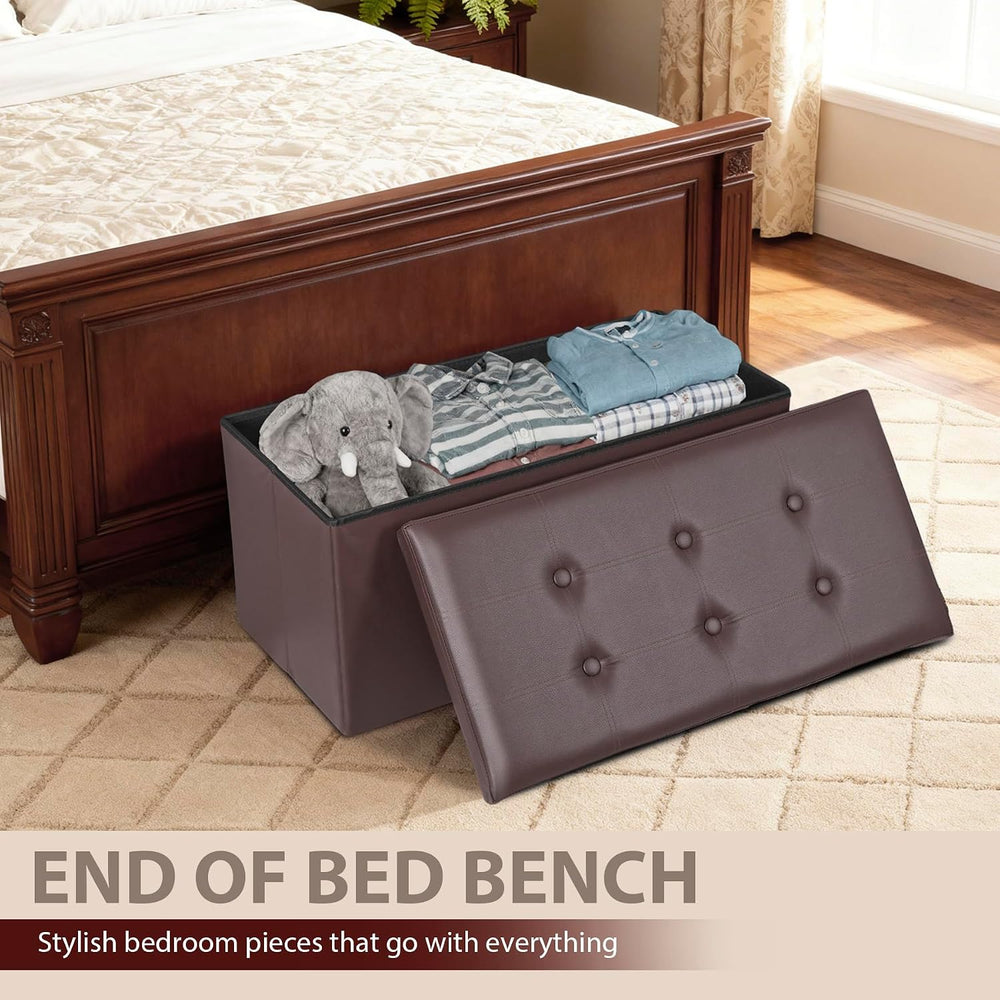 SUPER DEAL 30 inch Storage Ottoman, Faux Leather Folding Ottoman Bench, Padde...