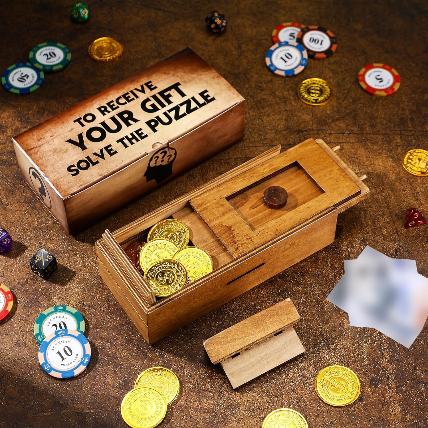 Gejoy Secret Puzzle Box Cash Gift Wooden Puzzle Box for Adults Brain Teaser Wooden with Hidden Compartments for Christmas Cash Gift(Brown,18 x 8 x 4.8 cm,Plywood)